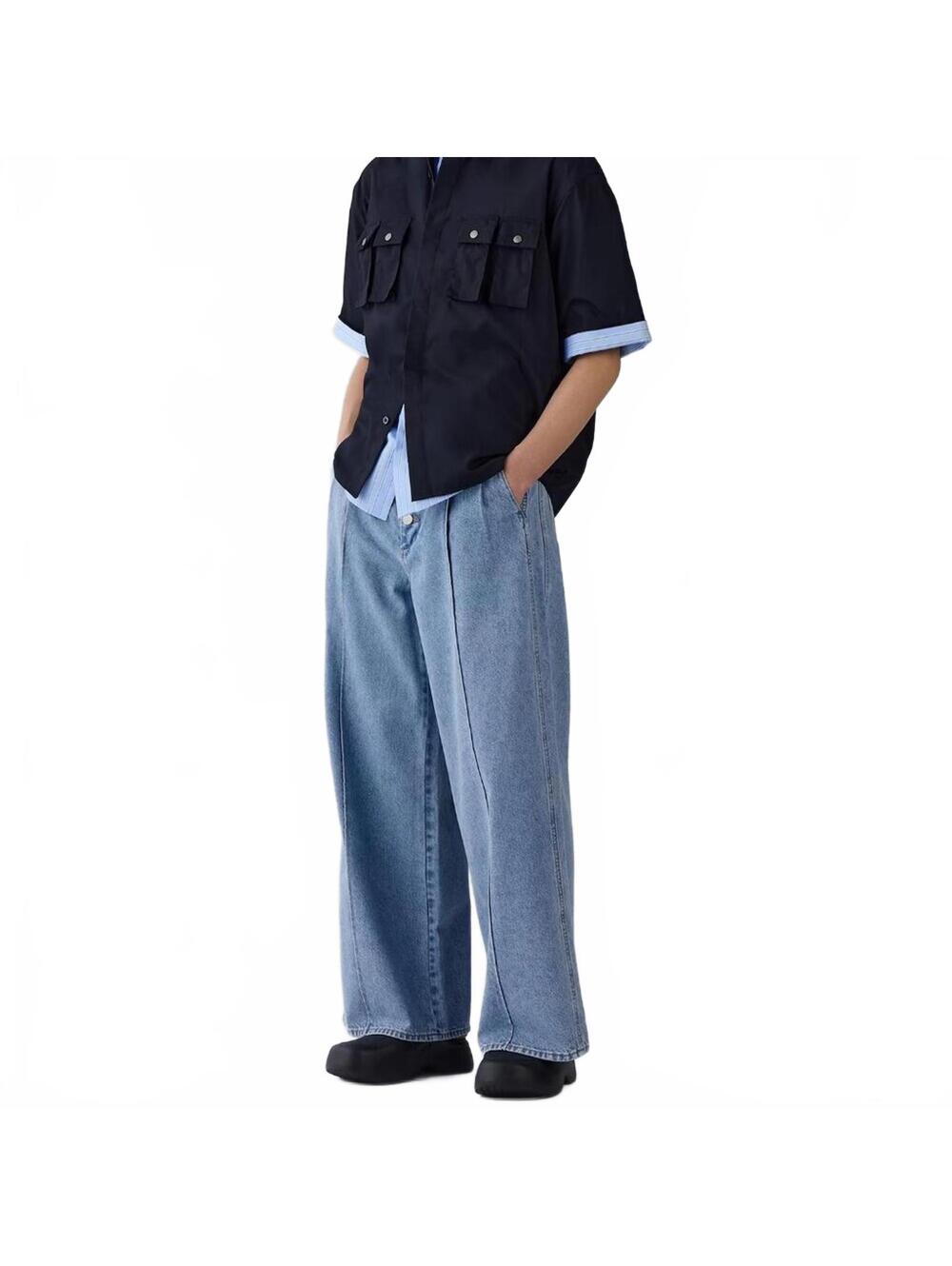 Uniqlo GU 100% Cotton Button Front Wide Leg Jeans by rokh Light Wash NWT Small
